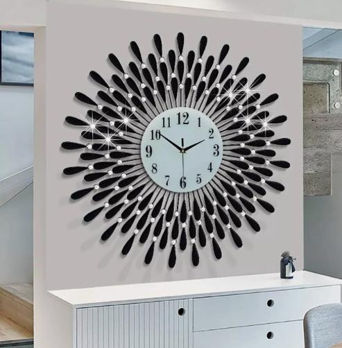 Product Introduction of 60CM Round Diamond Clock Crystal Wall Clock Silent Non-ticking For Living Room 3
