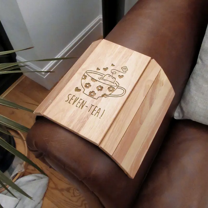 Flexible Wooden Sofa Tray 'SEVEN-TEA' Design - Perfect 70th Birthday Gift for Her - Chopping, Kitchen 0