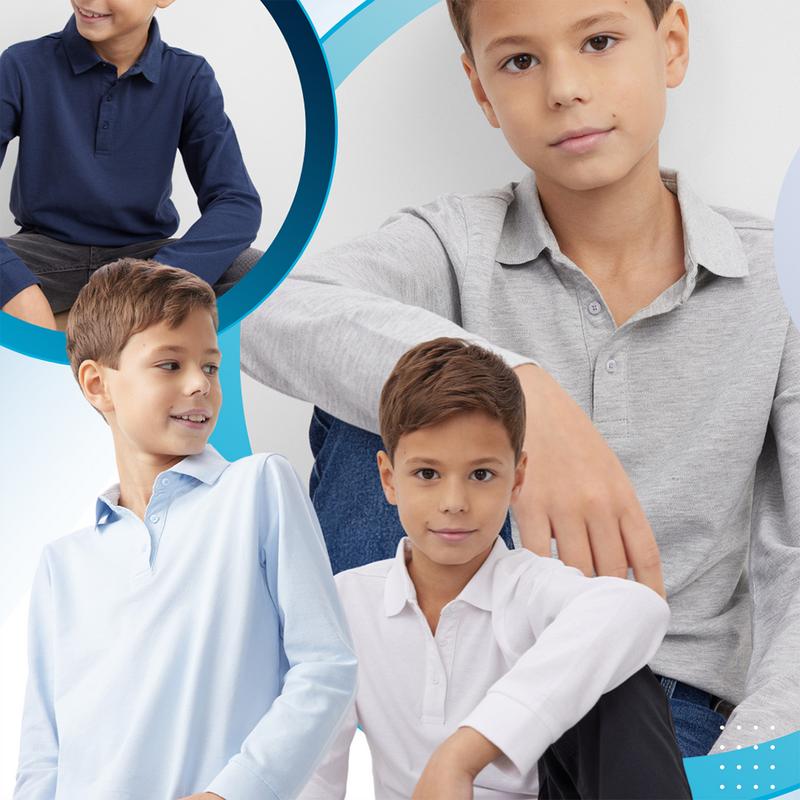 Boys School Polo Shirt Childrens Plain Long Sleeve 7-12 Years | Blue | SALE 5