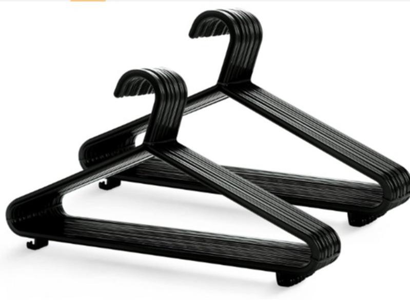 Adult Plastic Coat Hangers - 25pk, Black Colour, Strong Clothes Hangers for Clothes Rail & Closet, Clothing Hanger with Suit Pants Trouser Bar and Clips, Space Saving, 37.5 cm Wide 0