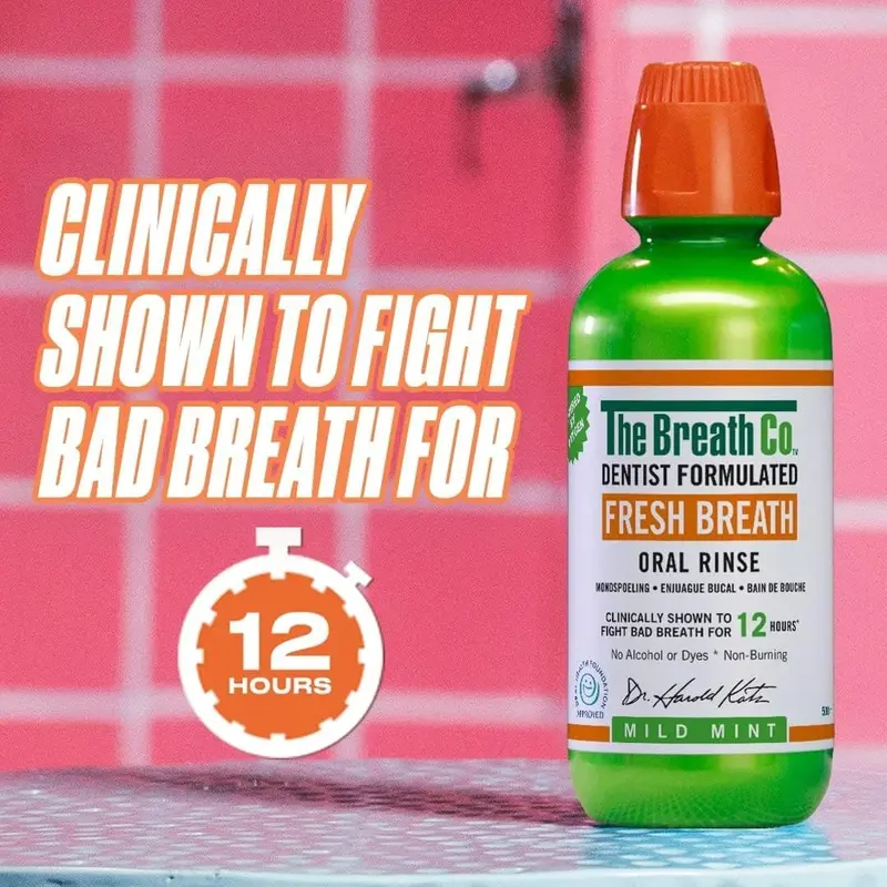 Breath Co. Alcohol-Free Mouthwash - Dentist-Formulated Oral Rinse for 12 Hours of Fresh Breath - Mild Mint Flavor, 500ml - Long-Lasting, Refreshing Clean Gentle 6