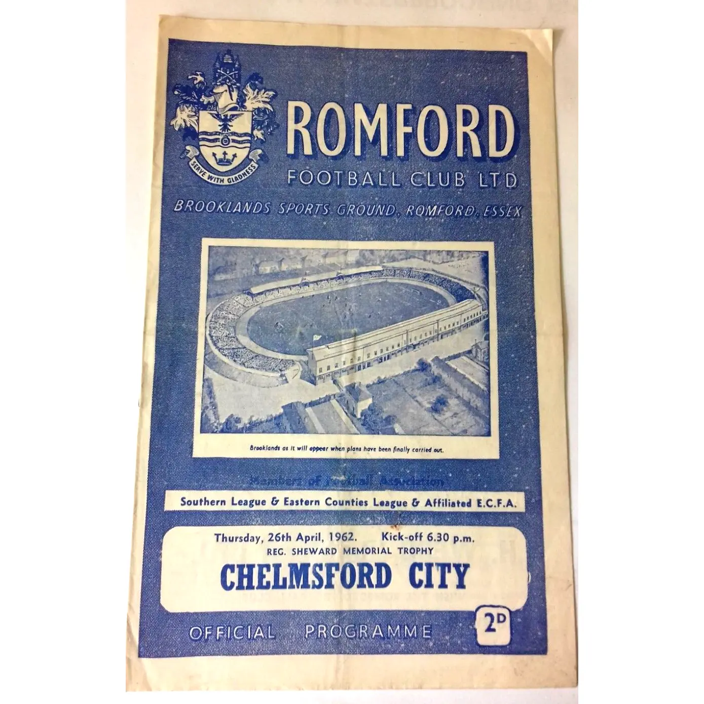 Romford v Chelmsford City Programme Reg Sheward Memorial Trophy 26th April 1962