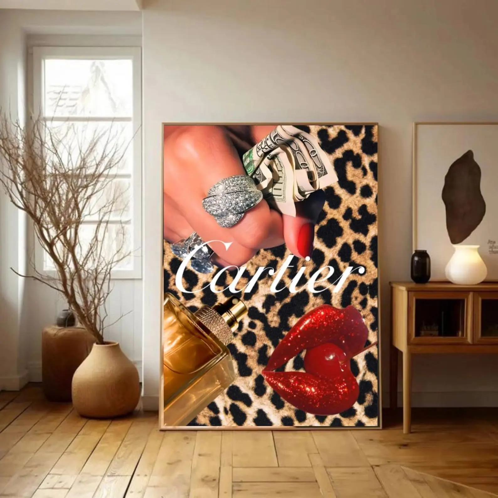 Luxury Brand Advertising Poster, Cheetah Wall Unframed Poster, Luxury Designer Wall Art, Retro Magazine Unframed Poster, Bar Cart Decor Fashionable posters