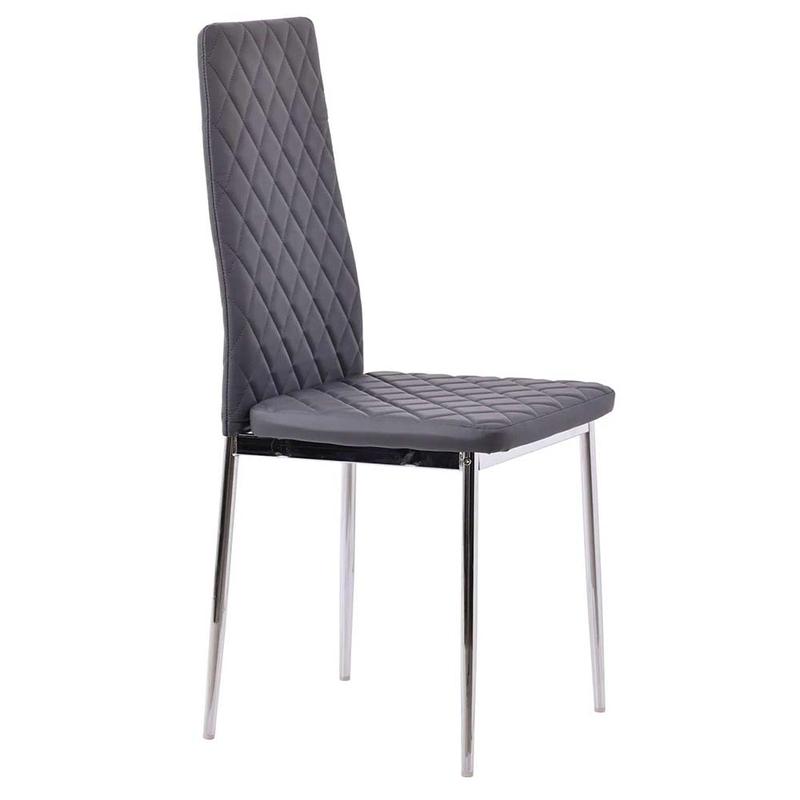 Chopstick Clear Glass and Chrome Metal 4 Seater Round Dining Set - 4 Metro Grey Leather Chairs with Chrome Legs 6