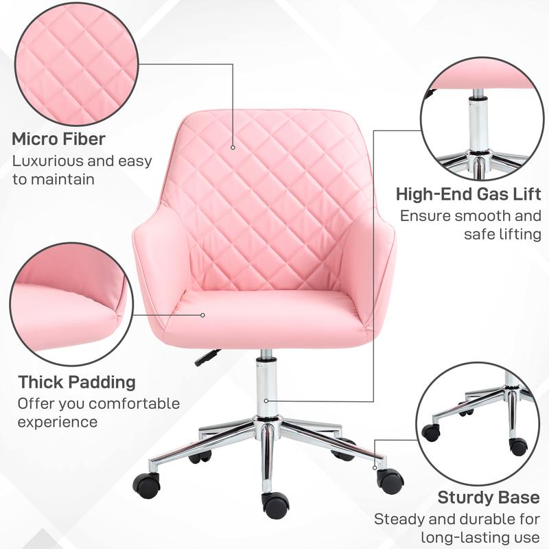 Vinsetto Office Desk Chair, Leather-Feel Fabric Computer Swivel Chair with Rolling Wheels and Adjustable Height for Home, Pink 5