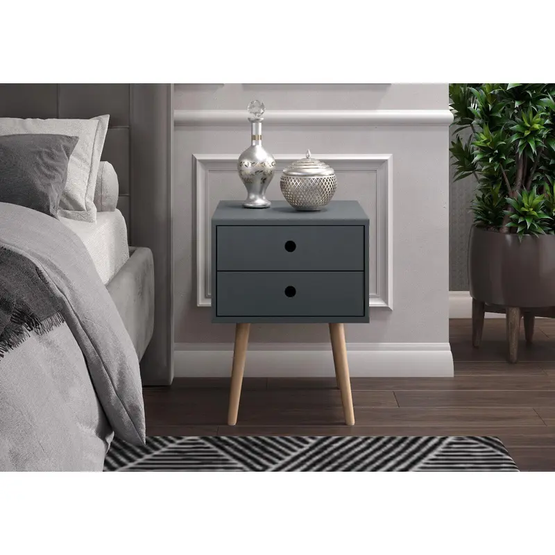 Bedside Table with Solid Wood Legs, 2 Drawers, 3 Colours - Compact Storage Unit for Bedroom Furniture 6
