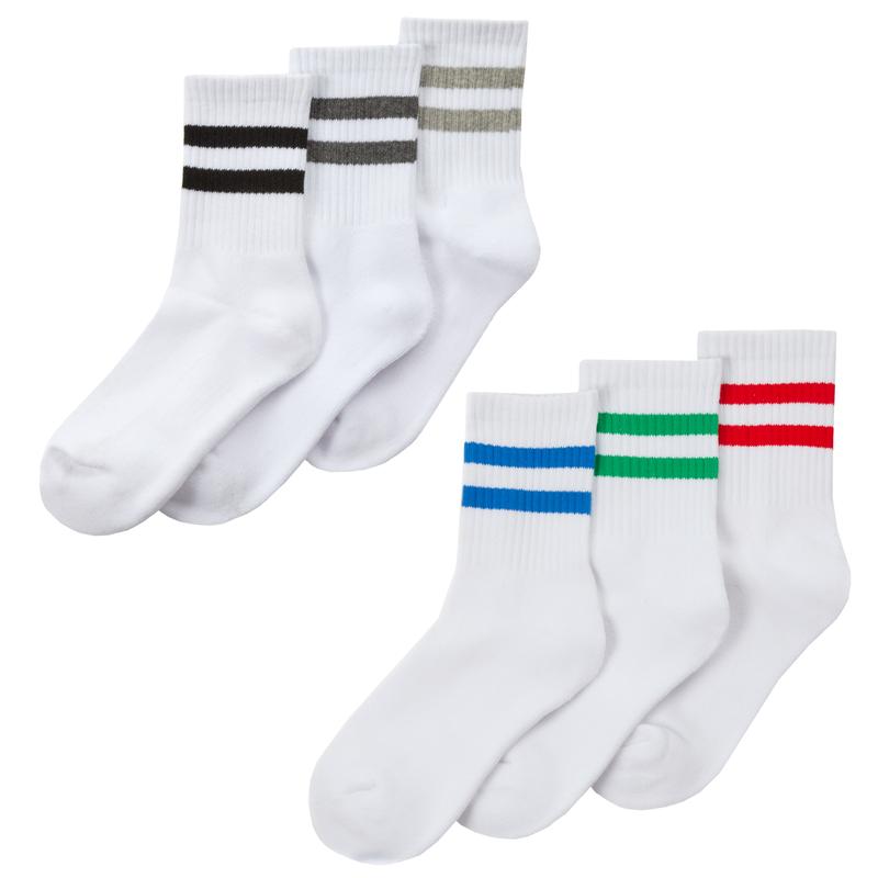 6 Pairs Kids Boys Cotton Rich Sport Crew Ankle Football Socks Ribbed White with Stripe Leisure Mid Calf Socks UK 9-12 Child 12.5-3.5 4-6 Junior Youths PE Socks School Active Football Socks 2