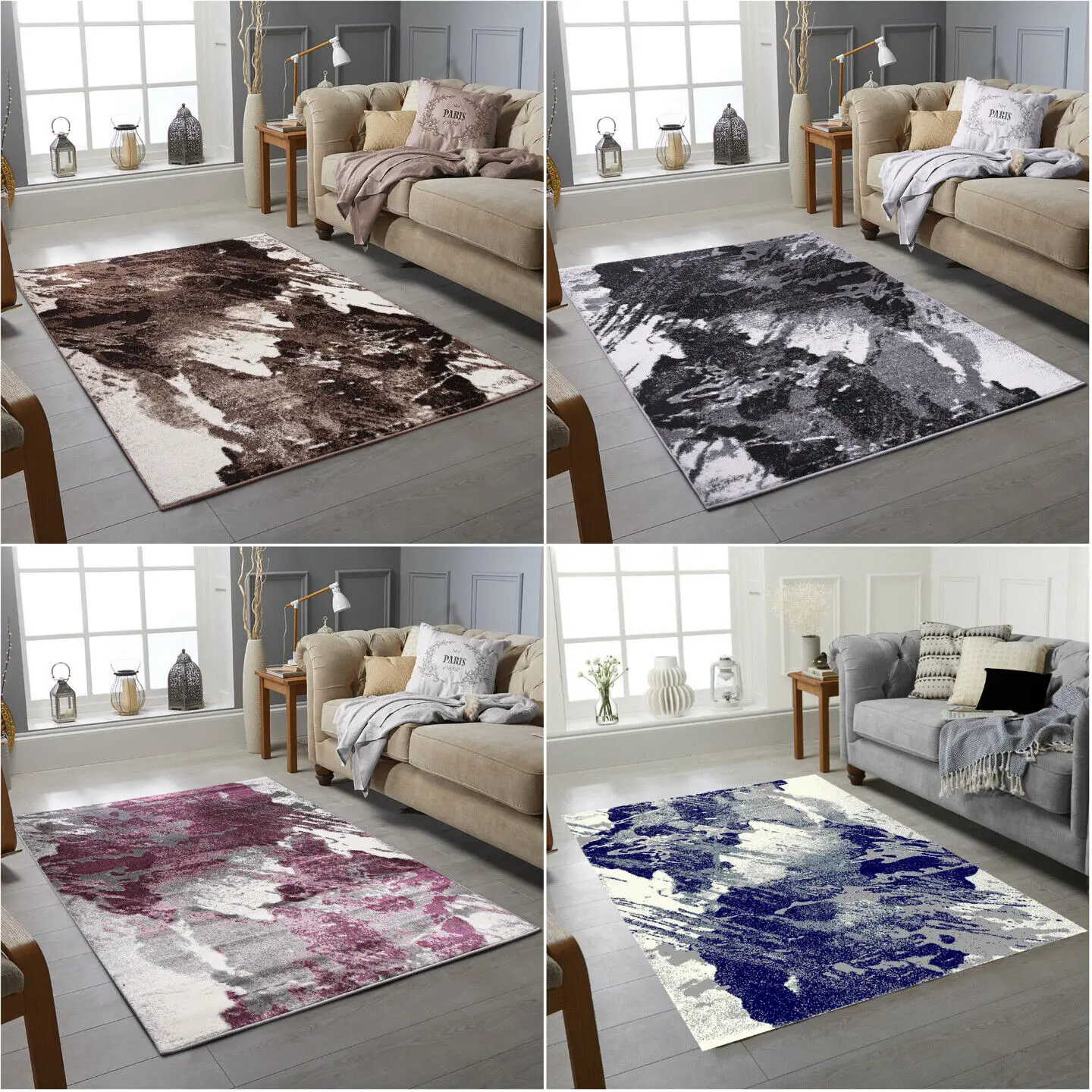 Modern Rug Art Pictorial Grey Bedroom Living Room Area Small Large Carpet Runner
