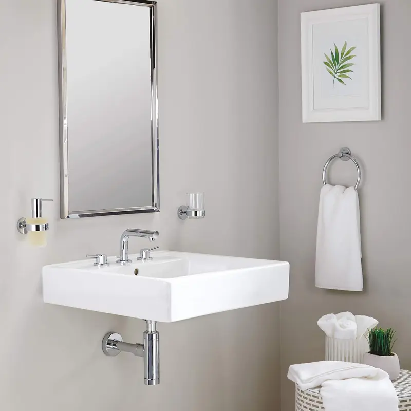Essentials Towel Ring – Bathroom Towel Holder (Concealed Fastening, Including Screws and Dowels), Suitable for Gluing, Size 20 cm, Chrom 3