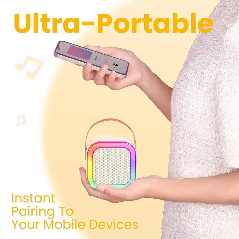 Mini Bluetooth Karaoke Machine with 2 Wireless Microphones and RGB Colorful Light, USB Rechargeable Stereo Sound KTV Karaoke Speaker Sound System Audio for Kids Adults Gifts, Birthday Present, Children's Day Gift For Girls Boys 3