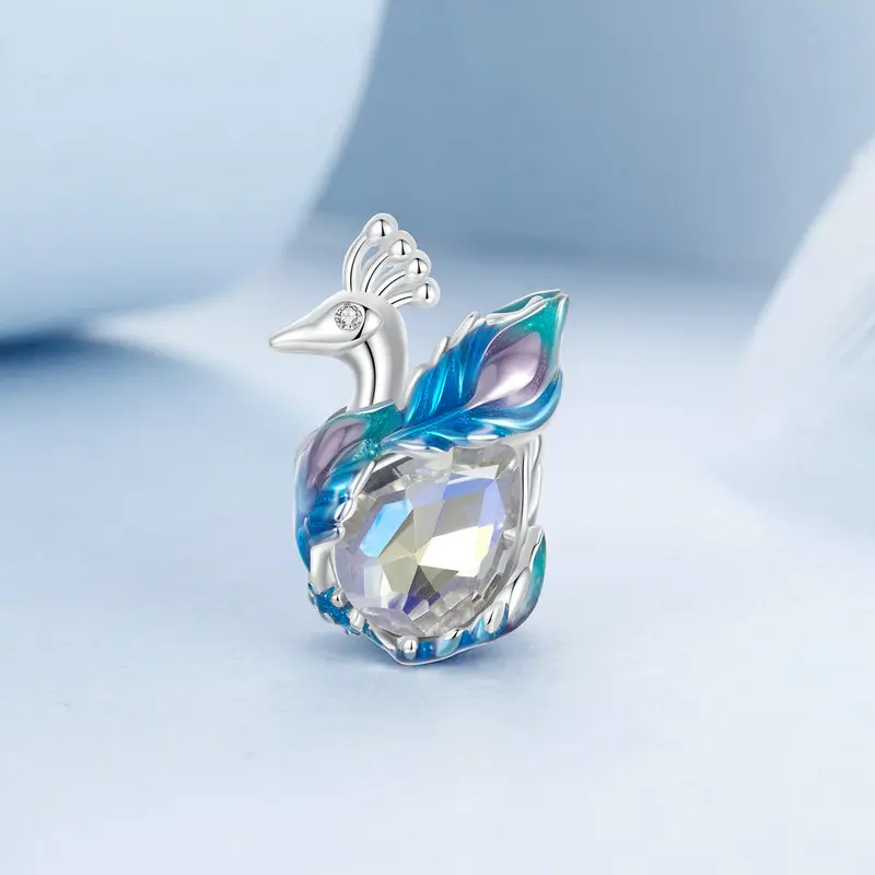 Elegant Peacock Charm Bead With Cubic Zirconia Genuine 925 Sterling Silver Compatible With Pandora Bracelets 3
