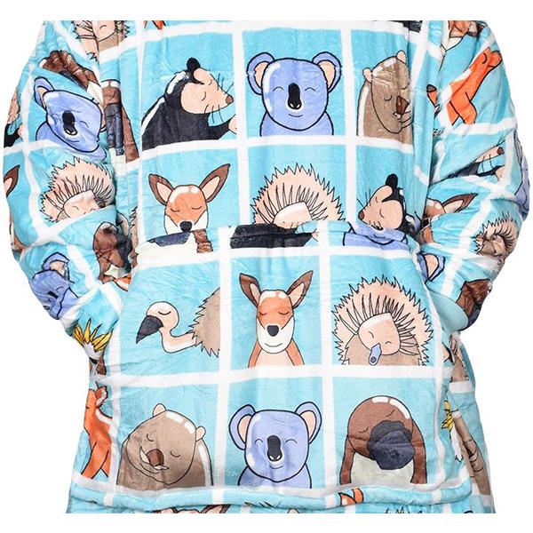 Mens Womens Oversized Animal Box Sherpa Fleece Blanket Hoodie cold wash black 4