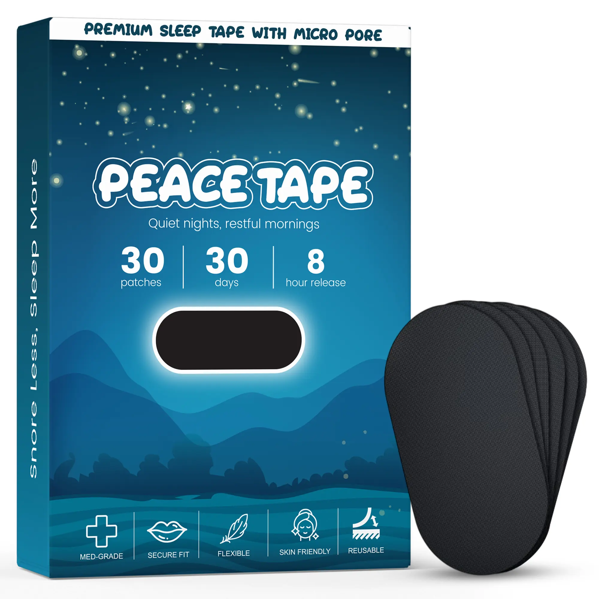 Mouth Tape for Sleeping,Snoring Aid,Nasal Breathing Improvement,Hypoallergenic Sleep Tape, Improved Nasal Breathing, Strong But Gentle Adhesion (30 Strips)