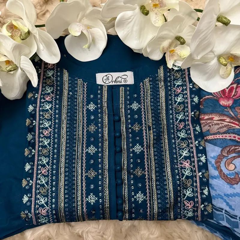 Premium 3 Piece Loose Fitting Cotton Suit Ready Made Eid Collection 4 Colours Indian Pakistani Dress Comfort Traditional Asian Clothing Loose Fitting Outfit Womenswear Comfortable Soft Kurta Breathable Style  embroidered stitched suits clothes 4