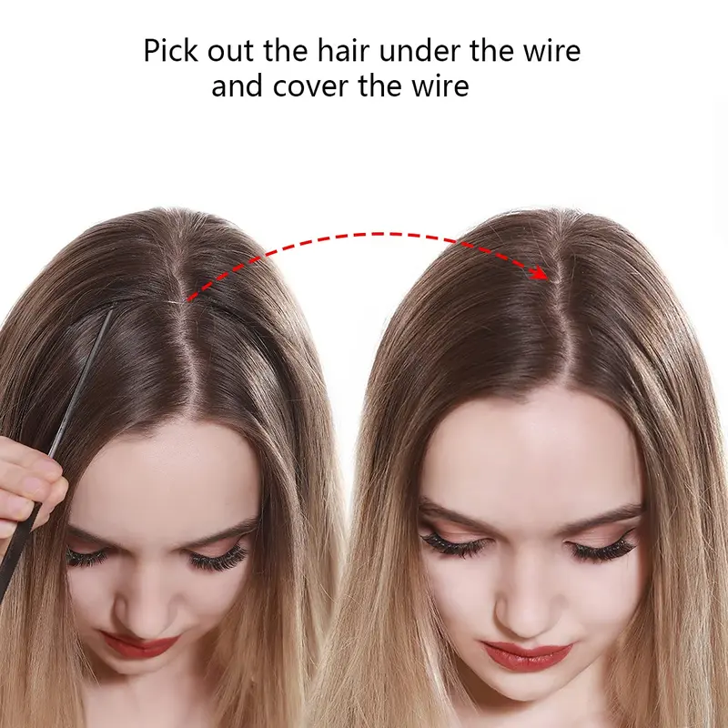 Craigs bits and bobs SARLA Invisible Wire Hair Extensions with 3 Clips Long Synthetic Wavy Curly Hairpiece Adjustable Transparent Headband for Women 18 Inch Ash Medium Brown/Ash Blonde Highlights 6