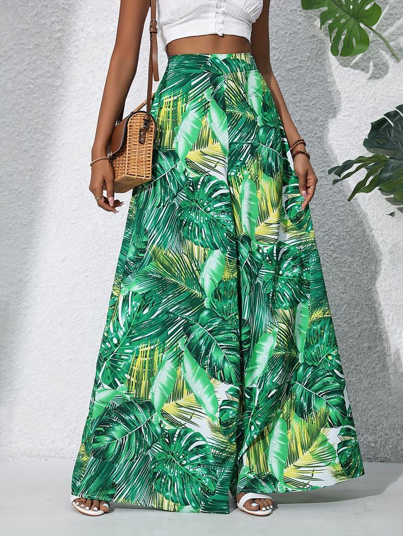 Product Introduction of Women'S Bohemian Floral Print Chiffon Wide-Leg Pants - High Waist, Elastic Waistband, Long Beach Trousers for Summer Vacation, Casual Elegant Style 0