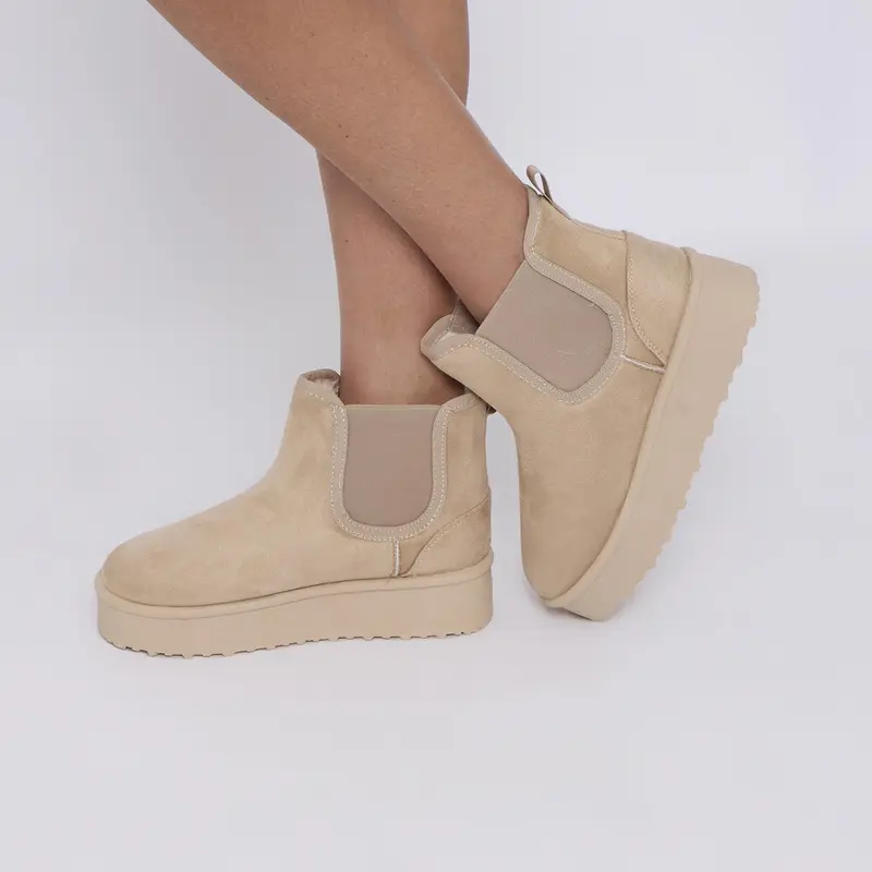 Women’s Ladies Faux Suede Snug Thick Platform Chelsea Ankle Boots Shoes Size 2