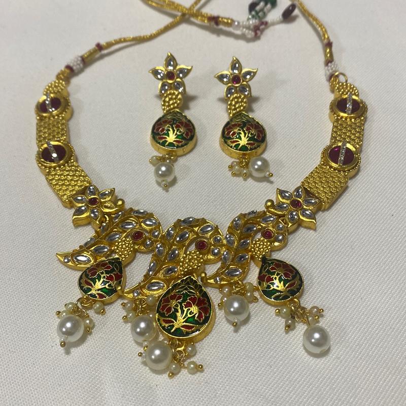 Indian Style Faux Gold Necklace and Earrings Set for Women 1
