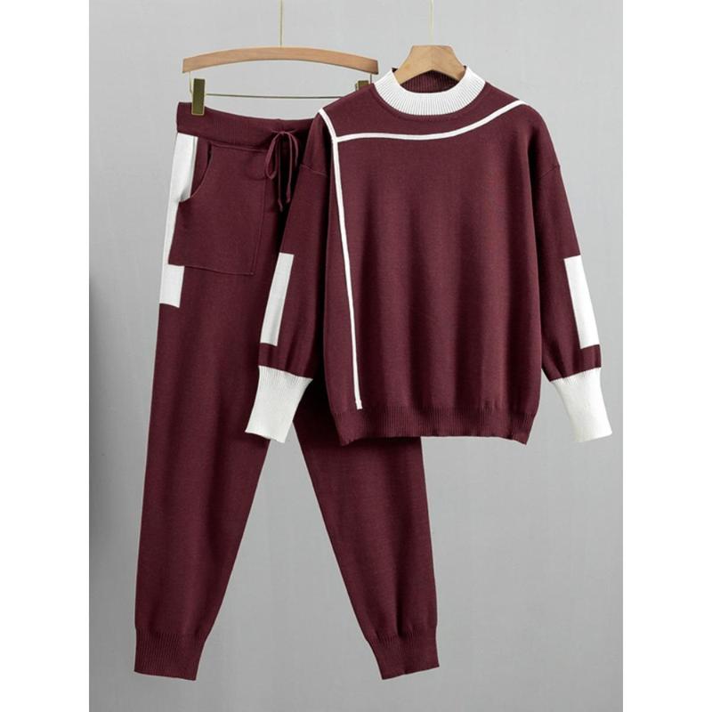 Winter Women Knitted 2 Pieces Set Muslim Casual Thicken Pullover Sweater Knitted Pant 2PCS Suits Outfit Sport Warm Set 2024 1