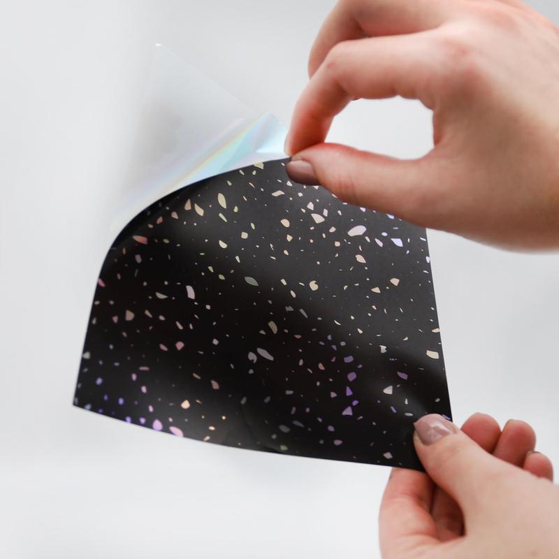 WALPLUS Tile Stickers Metallic Peel and Stick Backsplash Kitchen Backsplash Tiles Self Adhesive Water Resistance Heat Resistance Terrazzo Holographic Glitter Black Wall Tile Sticker Set 24pcs 2.3 Inch 6