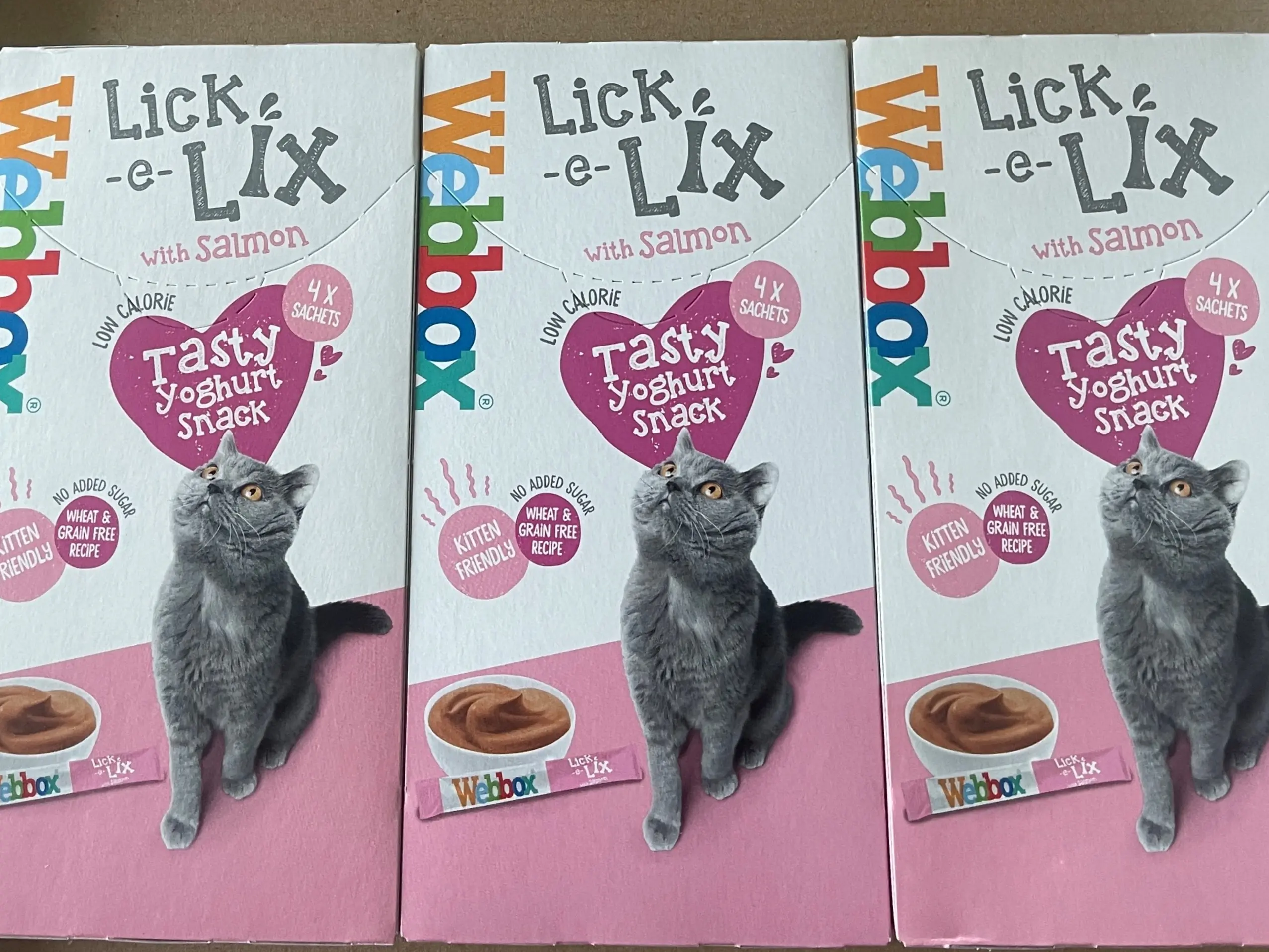 15 x Webbox Lick-e-Lix Salmon Yoghurt Cat Treats (3 boxes): Low calorie, kitten friendly Cat Treats foods