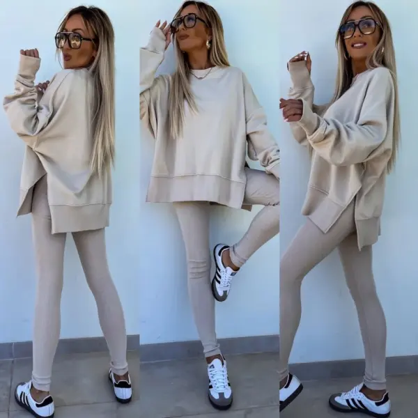2025 new spring and summer women's casual tight pants loose sweater suit two-piece suit