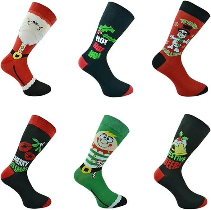 Mens Festive Christmas Socks - 6 Pairs of Novelty Xmas Socks - Ideal Stocking Filler - Santa, Menswear 1