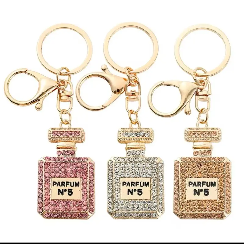 Rhinestone No 5 Perfume Keychain - Cute Car Pendant for Girls