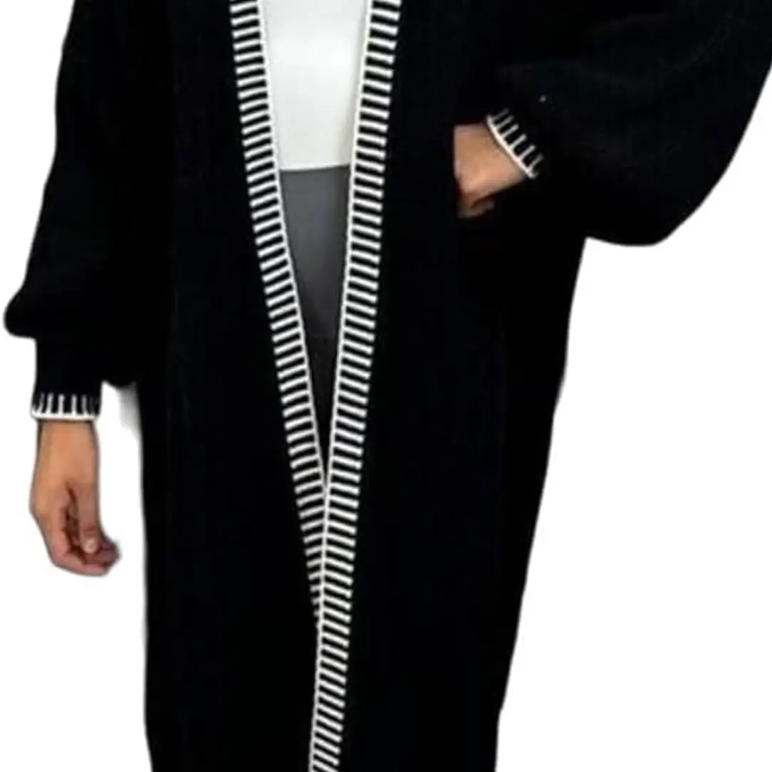Women's Fish Knitted Balloon Sleeved Long Jumper with Borders - Knitwear, Womenswear