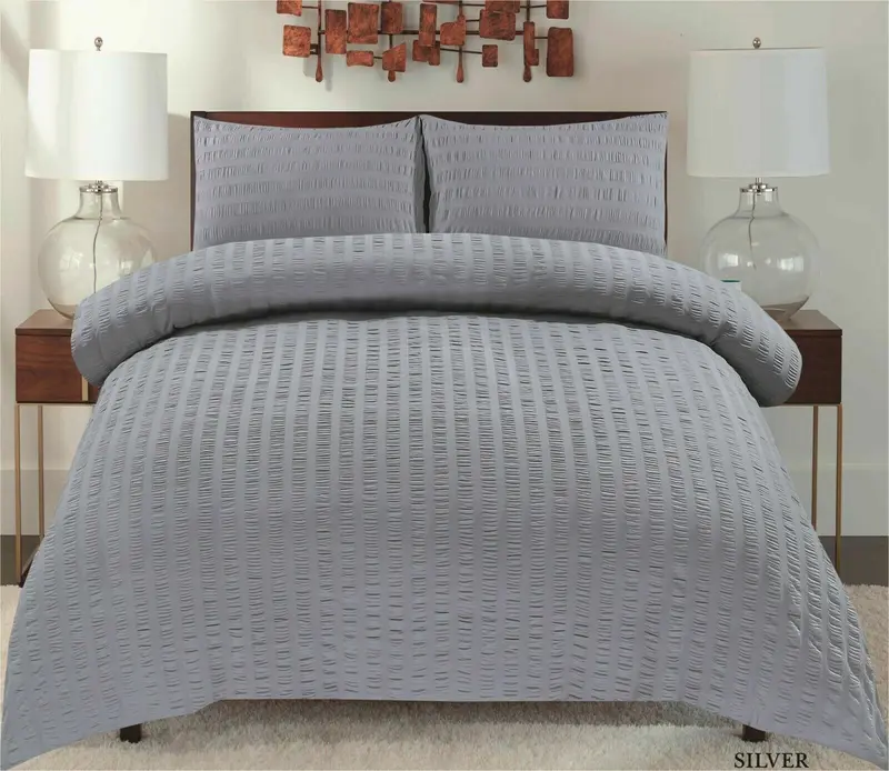Seersucker Duvet Quilt Cover with Pillow cases Non Iron Bed cover   soft pink 0