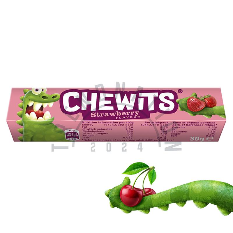 Product Introduction of Chewits Stick Chews | Blue Raspberry, Fruit Salad, Strawberry, Cola or Cherry - Choose Pack | Chewy Candy Sweets 24
