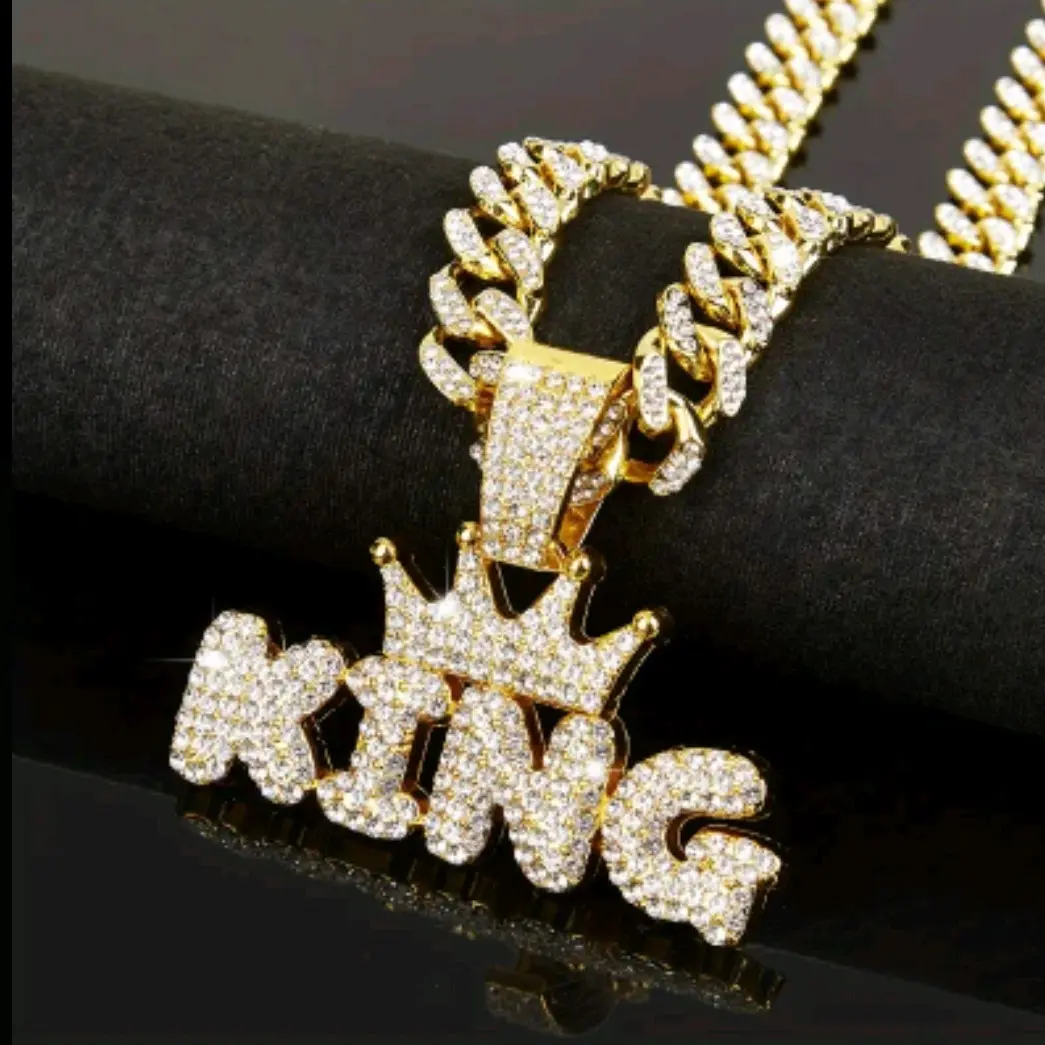 Men's Hip Hop Punk Kleinstone Crown KING Pendant And Rhinestone 50CM Cuban Necklace Fashion Jewellery Chain Ice