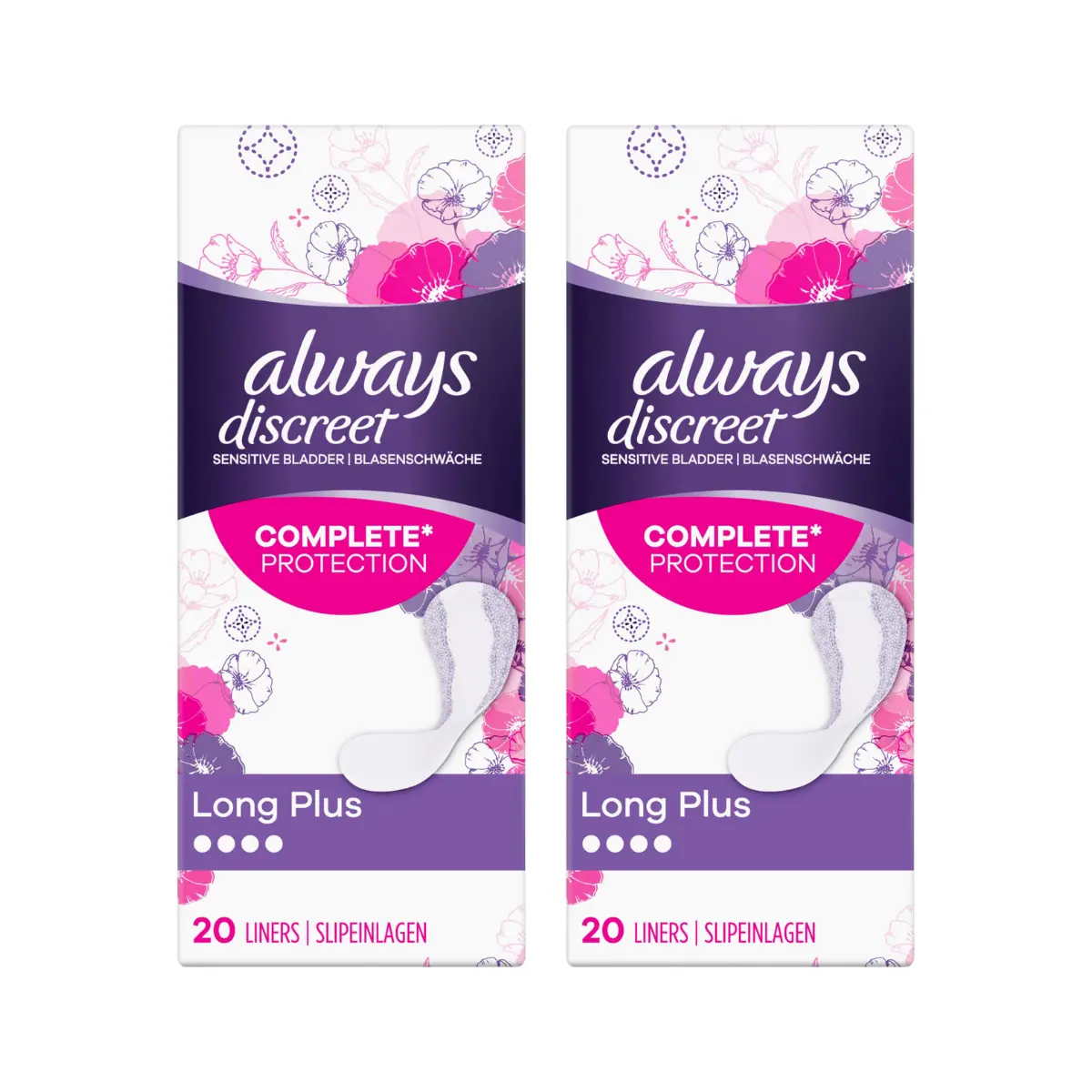 2 x Always Discreet Sensitive Bladder Incontinence Liners Long Plus - 20 Liners