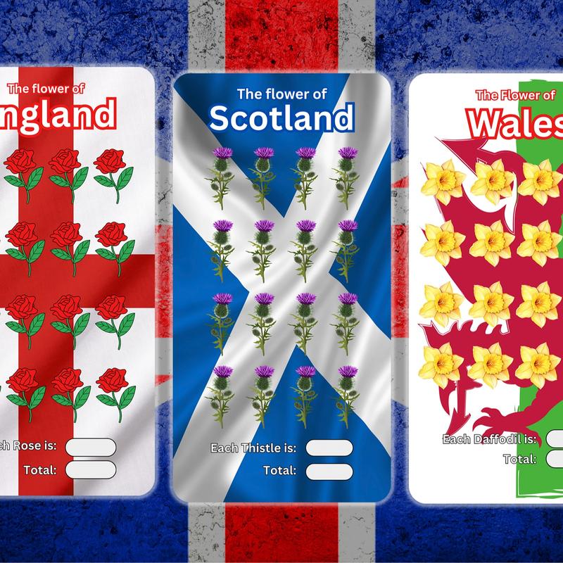Flowers Of Great Britain Savings Challenges with Dashboard on back, 3x6in for cash envelopes, Lamination Options, Challenge Tracker uk stuffer 1