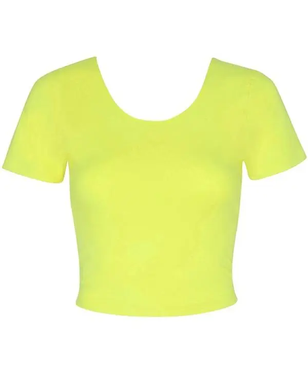 Cotton spandex jersey crop tee neon yellow/red Casual Shirt Top Womenswear Crop Top Short Style Women Medium Underwear Lady Tshirt Summer Comfort Basic Streetwear Spring Shortsleeve Crewneck Minimalist Round Neck