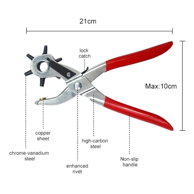 Heavy Duty Revolving Leather Hole Punching Tool Multifunctional Leather Belt Hole Maker Stainless Steel With Rubber Handles Ideal for Home DIY or Leatherwork 4