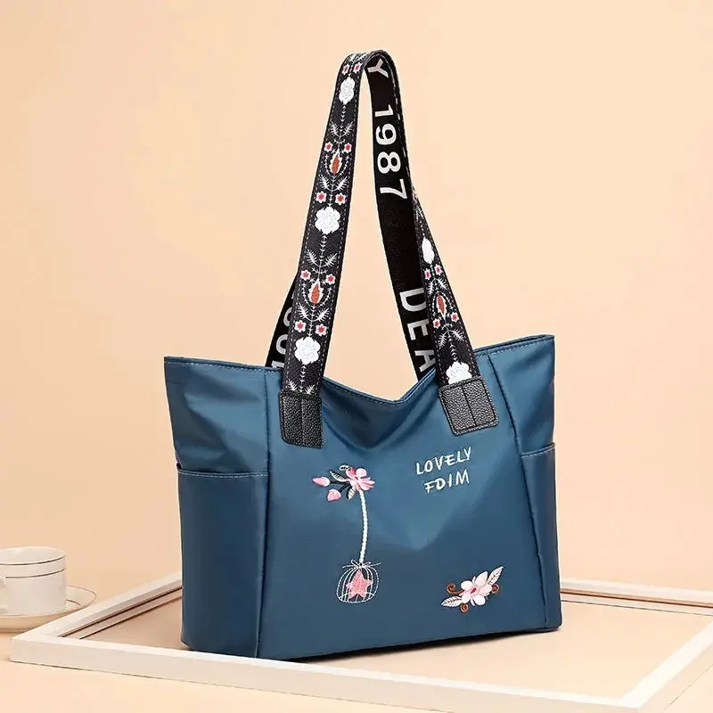 Chic Oxford Fabric Tote Bag for Women - Spacious & Water-Resistant, Fashionable Shoulder Handbag in Cream/Blue/Black 6