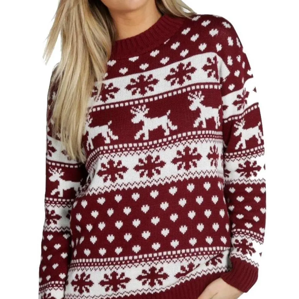 Ladies Snowflake Xmas jumper Knitwear Tops Comfort Long Sleeve Winter