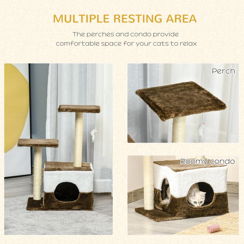 Cat Tree Tower Kitten House Scratching Posts with Condo Perch Interactive Mouse Toy, 45 x 33 x 70 cm, Brown 4