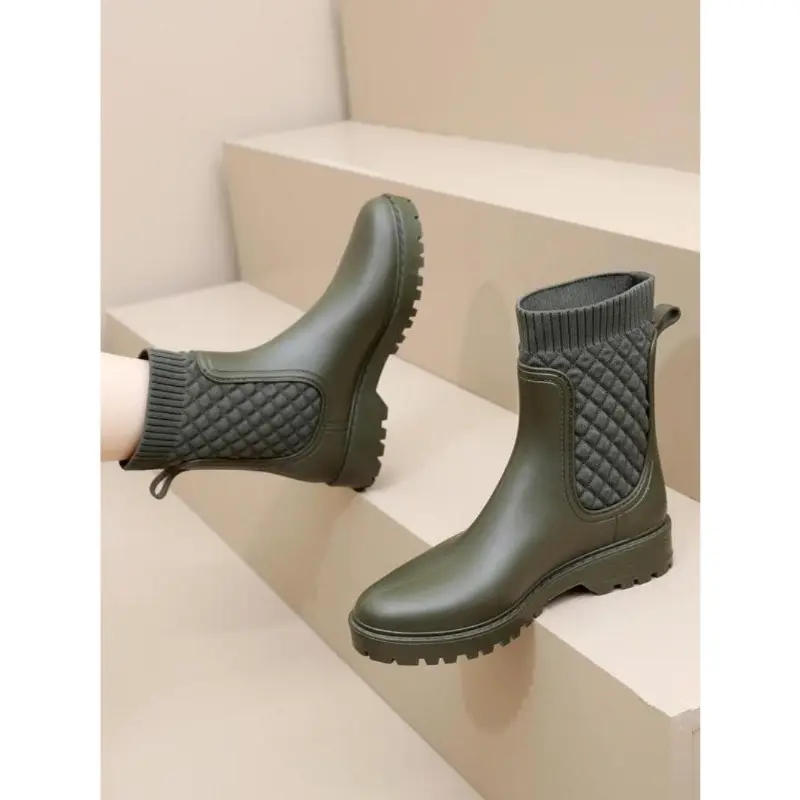 Women's Solid Color Quilted Design Rain Boots, 1 Pair Fashionable Waterproof Ankle Boots for Women & Girls, Non-slip Chelsea Rain Boots for Daily Wear 6