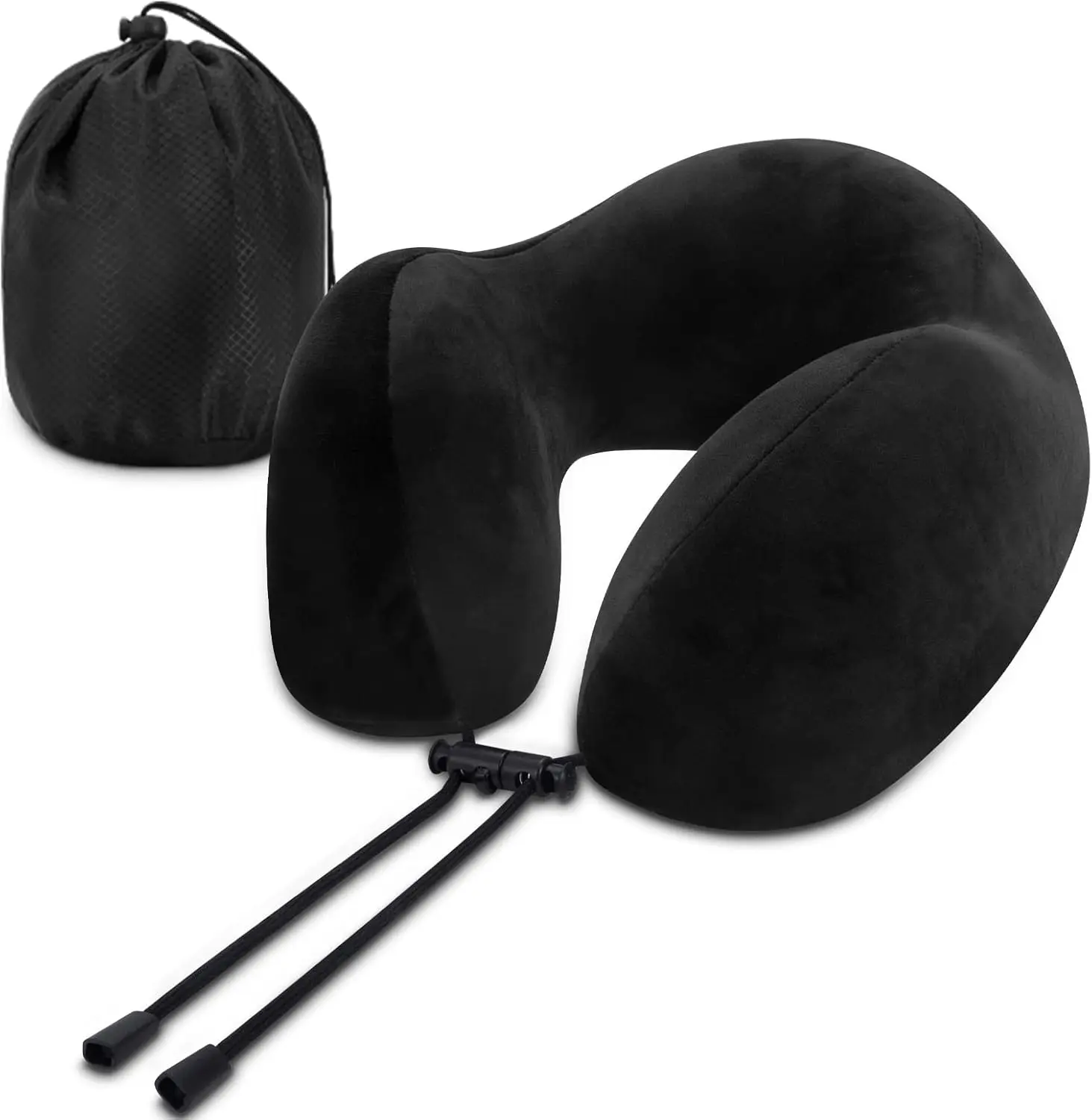 Lightweight Travel Pillow with Storage Bag - Ideal for Airplane, Car, Train, Office and Home Use - Memory Foam Neck Pillow (Black)