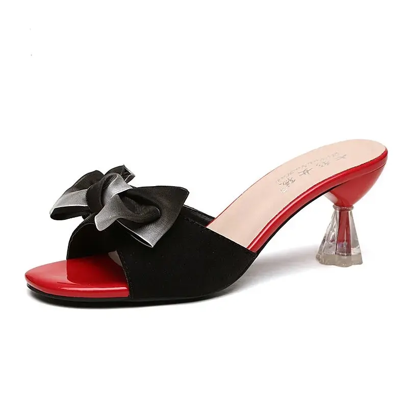 2024 NEW Summer  Crystal Cross Strap Bow Casual comfort Women's Wine Cup  High Heels Thin Heel Sandals