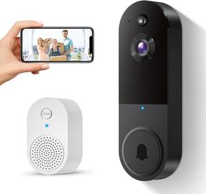 1080P Wireless Video Doorbell Camera with Ring Chime, Smart AI Human Detection, Night Vision, 2-Way Audio, Battery Powered, Cloud Storage, 2.4G WiFi, Indoor Outdoor Surveillance