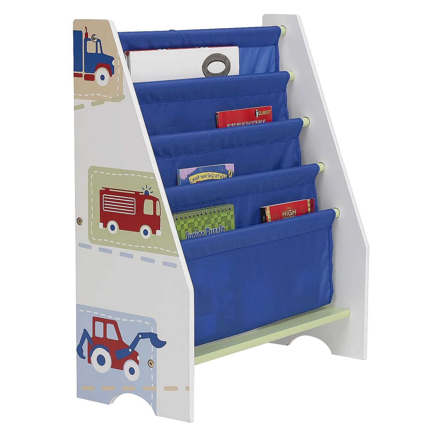 Kids Vehicles Cars Sling Bookcase, Wooden Furniture Children's Bedroom, Book Shelf 4 Shelves, Car Tractor Truck, Kids Bedroom Playroom
