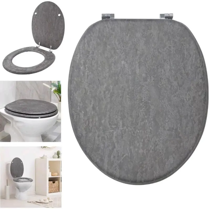 Slate Grey Effect Toilet Seat Strong Chrome Hinges Standard Loo Seat With Fitting 0