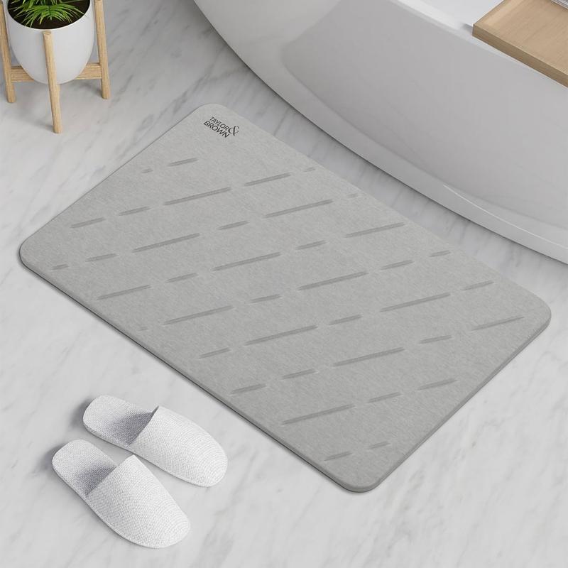 Stone Bath Mat Diatomaceous Earth Bathroom Shower Wudu Floor Mat Non-Slip Super Absorbent Quick Dry Floor Kitchen Anti Mould Antibacterial Natural Easy to Clean 60x39cm 1