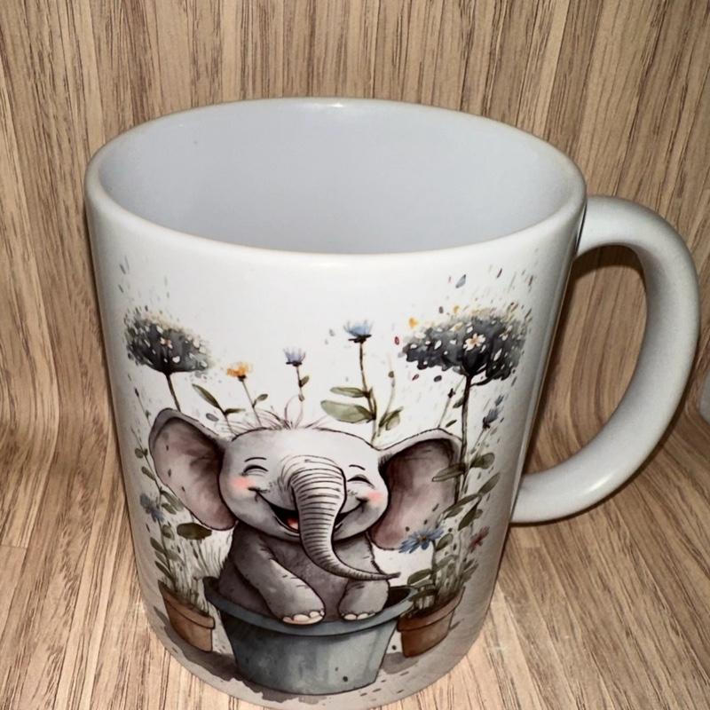Smiley elephant mug gift set, Elephant gift, Elephant Mug Ceramic Drinkware Printed Reuse Washable Reusable 2