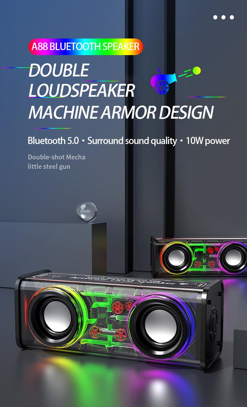 Product Introduction of New transparent dazzle colour light bluetooth speaker V8/small steel cannon bass/support tandem mecha 0