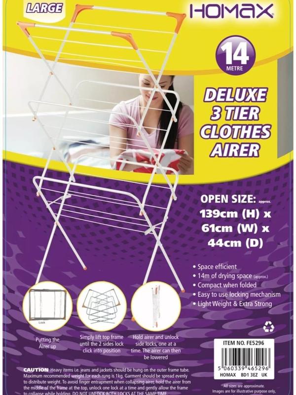 3 Tier Airer Clothe Drying Rack Clothe Horse Indoor & Outdoor Non Slip 12M/ 14M 6