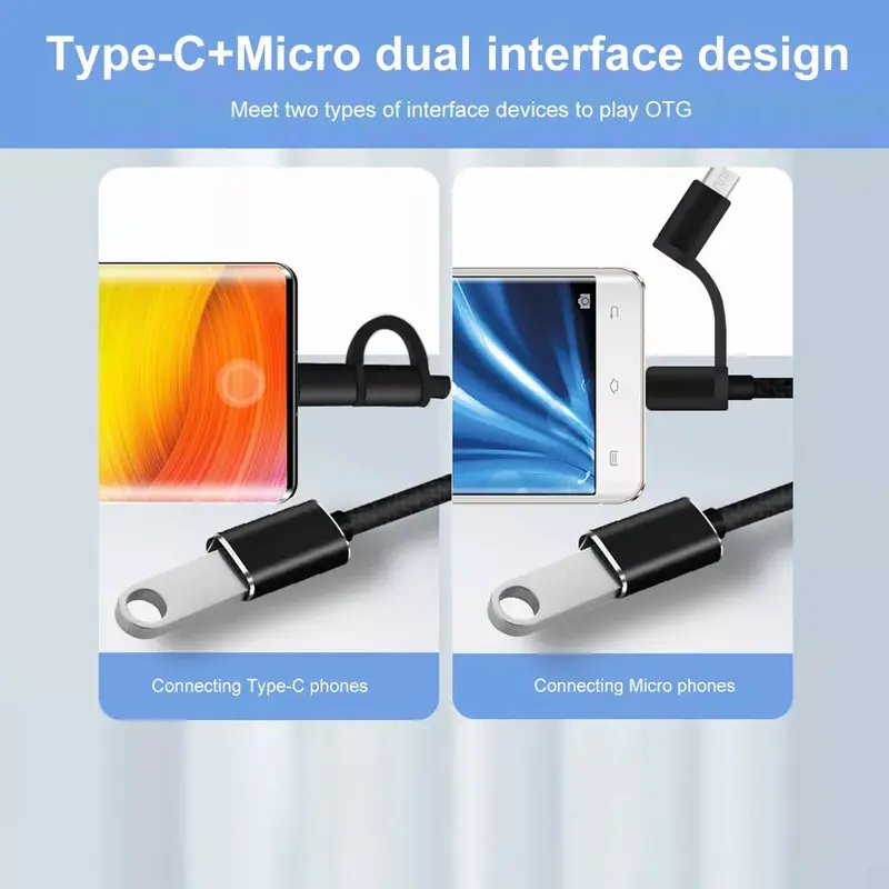 2 in 1 USB 2.0 Super Fast Data Transmission, 2 in 1 OTG Cable Type C And Micro USB To USB2.0 Data Transfer Adapter For Samsung, Phone, Tablet, USB-C + MICRO TO USB Connector 2 In 1 OTG For Transfer Data From USB To Phone UK Mobile Accesories dongle iphone 4
